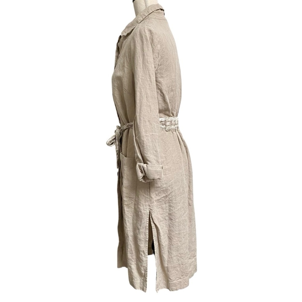 J. Jill Love Linen Shirt Dress XS 100% Linen Beige Button Front Belted Midi - Picture 6 of 12